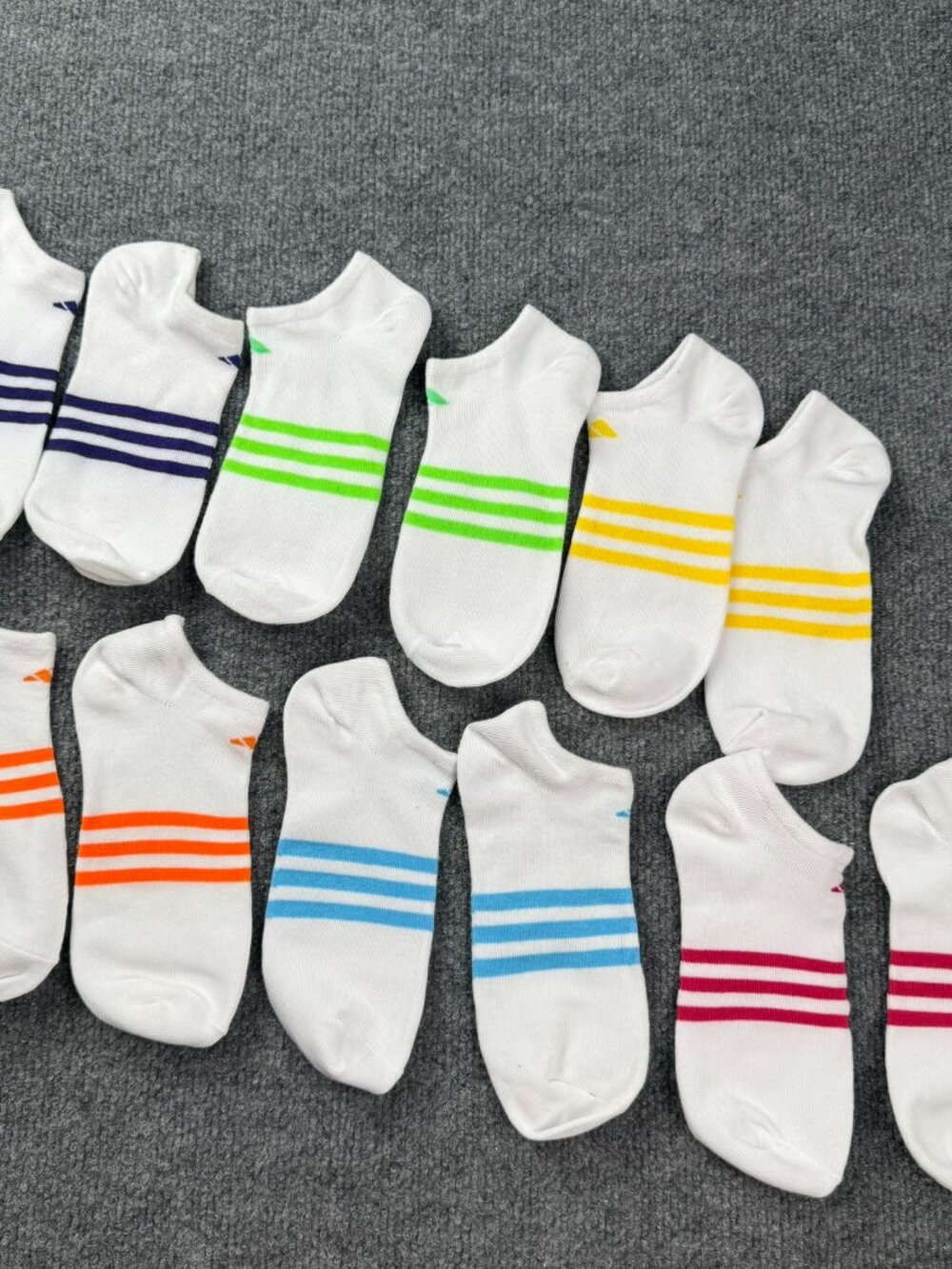 Adidas No Show Socks 6 Pairs White Multicolor Striped Low Cut Athletic Youth/W